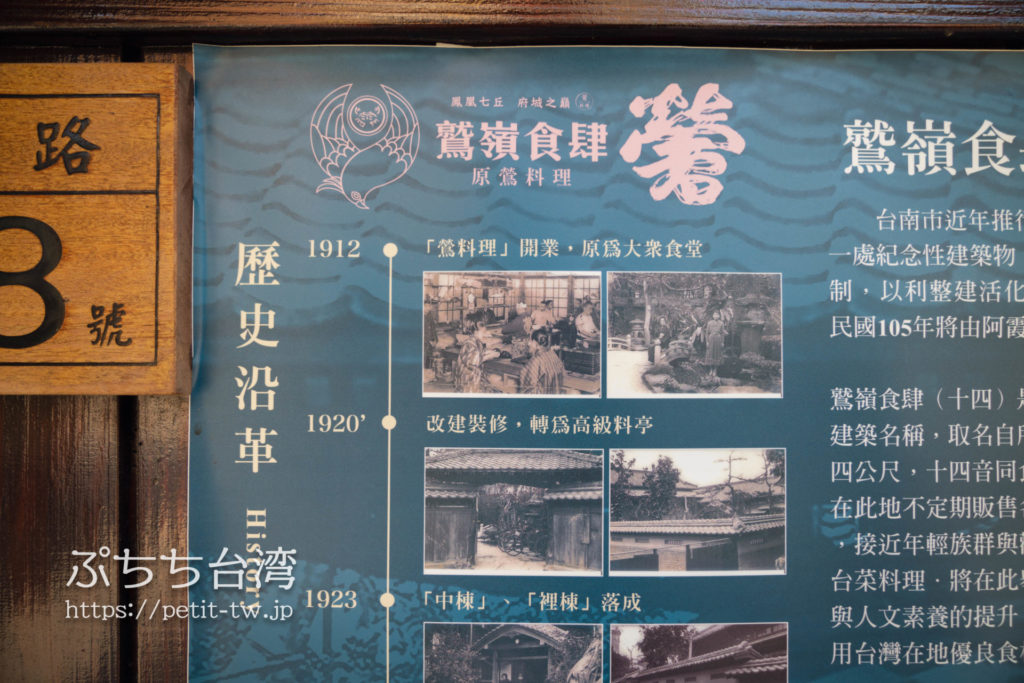台南の旧料亭の鶯料理の説明概要